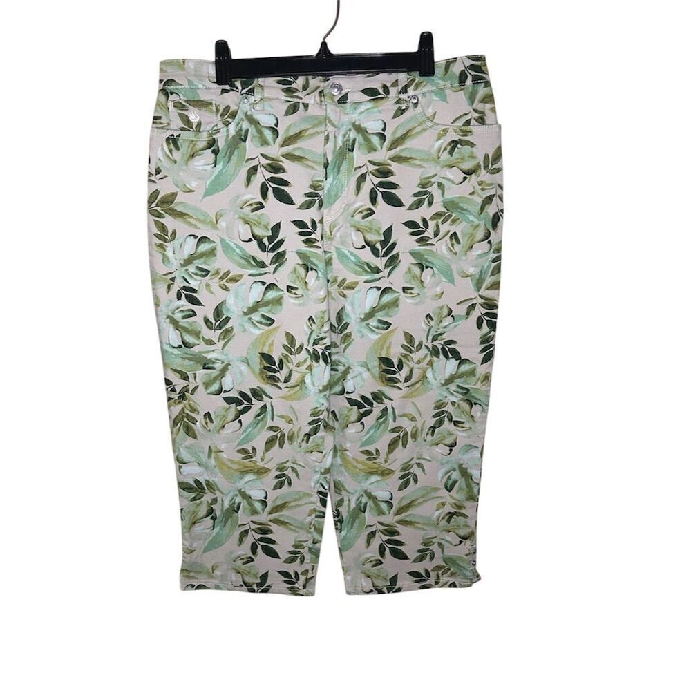 Gloria Vanderbilt Women's Floral Capri Pants Green Size 14 Casual